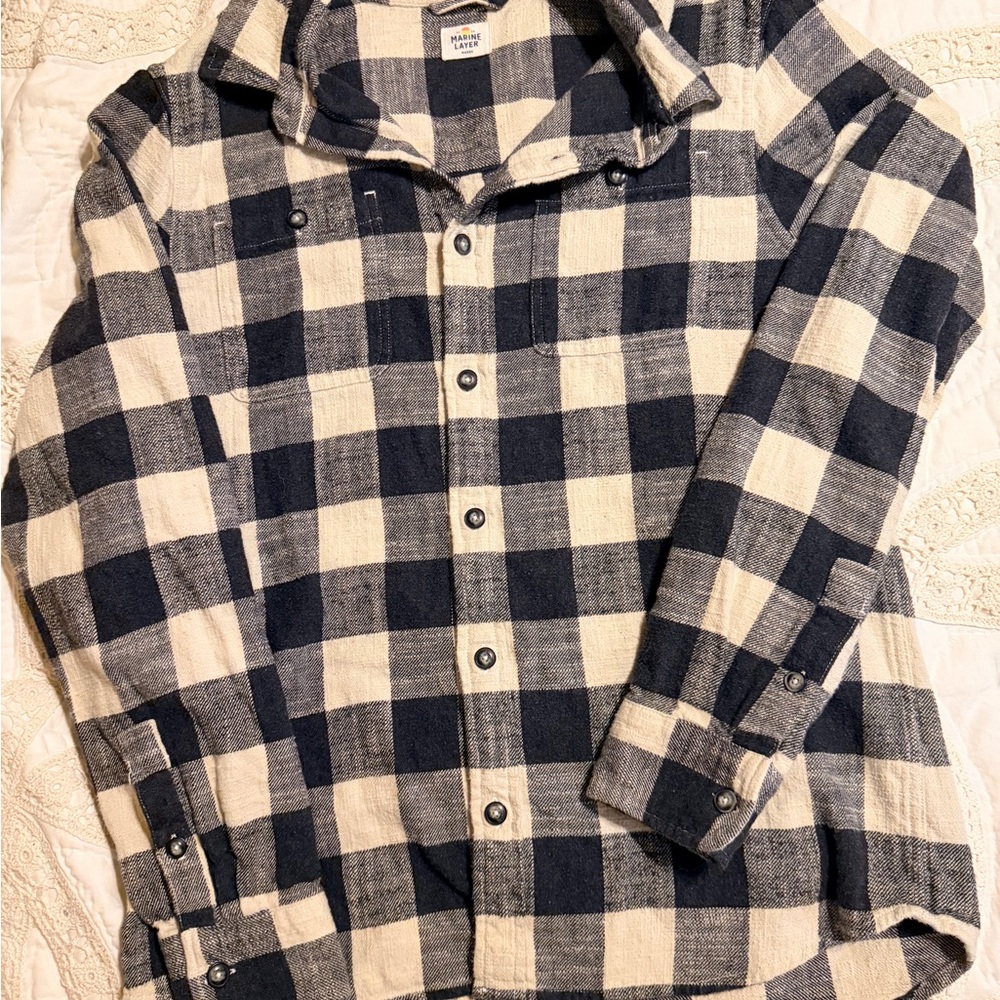 Button-Down Marine Layer Twill Flannel Black& Cre… - image 4